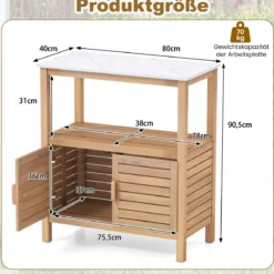 Outdoor-Arbeitstisch Garten-Pflanztisch aus Akazienholz mit Harztischplatte Ablagefach & Schrank Natur