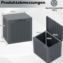 Outdoor-Aufbewahrungsbox 96 L Deckbox mit abschließbarem Deckel Braun/Schwarz/Grau