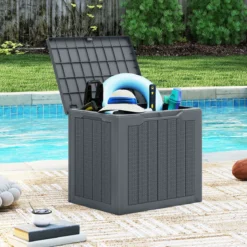 Outdoor-Aufbewahrungsbox 96 L Deckbox mit abschließbarem Deckel Braun/Schwarz/Grau