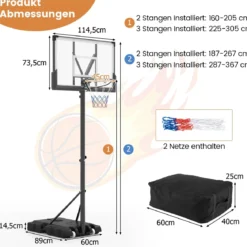 Outdoor Basketballkorb mit Ständer & Gewichtssack & 2 Netzen Basketballständer