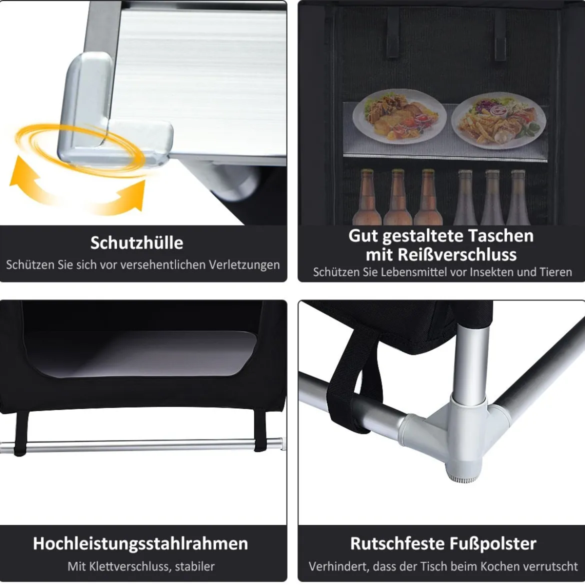 Outdoor Camping Kochtisch Campingküche mit 2 Fächern Kochstation BBQ Tisch tragbar Alu