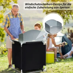 Outdoor Camping Kochtisch Campingküche mit 2 Fächern Kochstation BBQ Tisch tragbar Alu