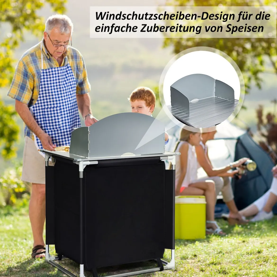 Outdoor Camping Kochtisch Campingküche mit 2 Fächern Kochstation BBQ Tisch tragbar Alu