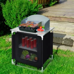 Outdoor Camping Kochtisch Campingküche mit 2 Fächern Kochstation BBQ Tisch tragbar Alu