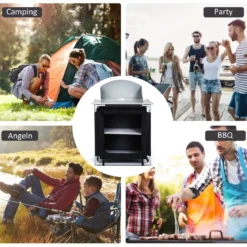 Outdoor Camping Kochtisch Campingküche mit 2 Fächern Kochstation BBQ Tisch tragbar Alu