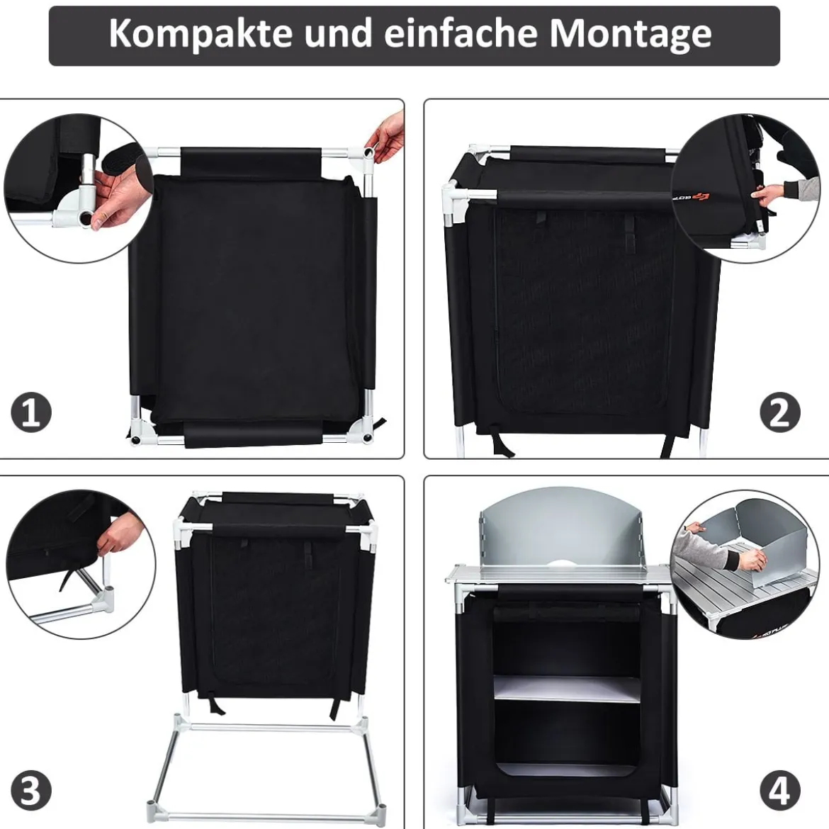 Outdoor Camping Kochtisch Campingküche mit 2 Fächern Kochstation BBQ Tisch tragbar Alu