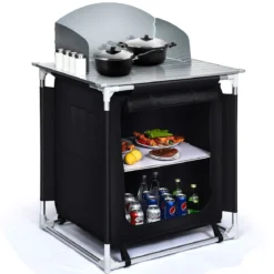 Outdoor Camping Kochtisch Campingküche mit 2 Fächern Kochstation BBQ Tisch tragbar Alu
