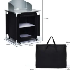 Outdoor Camping Kochtisch Campingküche mit 2 Fächern Kochstation BBQ Tisch tragbar Alu