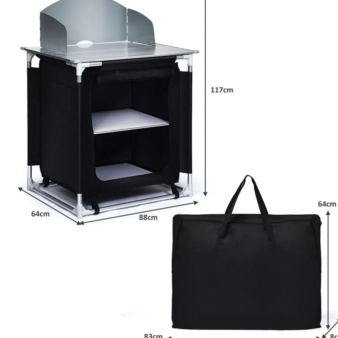 Outdoor Camping Kochtisch Campingküche mit 2 Fächern Kochstation BBQ Tisch tragbar Alu