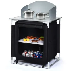Outdoor Camping Kochtisch Campingküche mit 2 Fächern Kochstation BBQ Tisch tragbar Alu