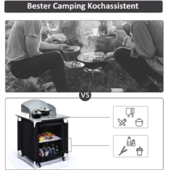 Outdoor Camping Kochtisch Campingküche mit 2 Fächern Kochstation BBQ Tisch tragbar Alu