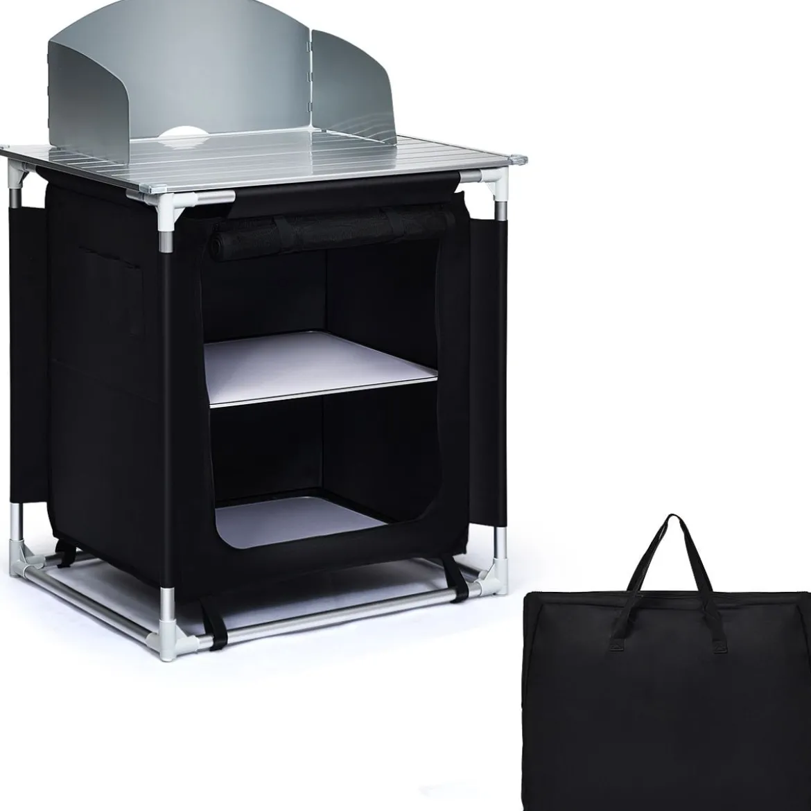 Outdoor Camping Kochtisch Campingküche mit 2 Fächern Kochstation BBQ Tisch tragbar Alu