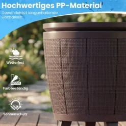 Outdoor Cocktailtisch höhenverstellbar 38L Getränkekühler mit Hebedeckel & Ablassventil Braun