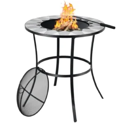 Outdoor-Feuerstelle Runder Feuertisch mit Maschendrahtdeckel 65 x 65 x 70 cm Schwarz