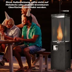 Outdoor Heizstrahler 41000 BTU Propan-Terrassenheizung mit Rädern 148 cm Schwarz