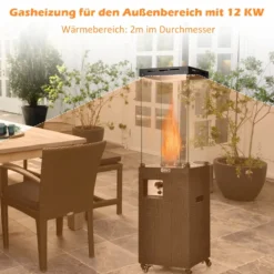 Outdoor Heizstrahler 41000 BTU Propan-Terrassenheizung mit Rädern 148 cm Schwarz