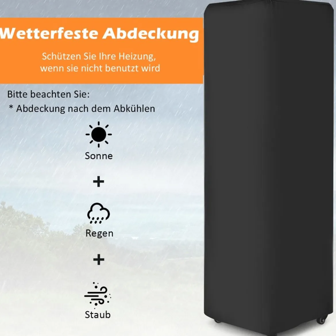 Outdoor Heizstrahler 41000 BTU Propan-Terrassenheizung mit Rädern 148 cm Schwarz