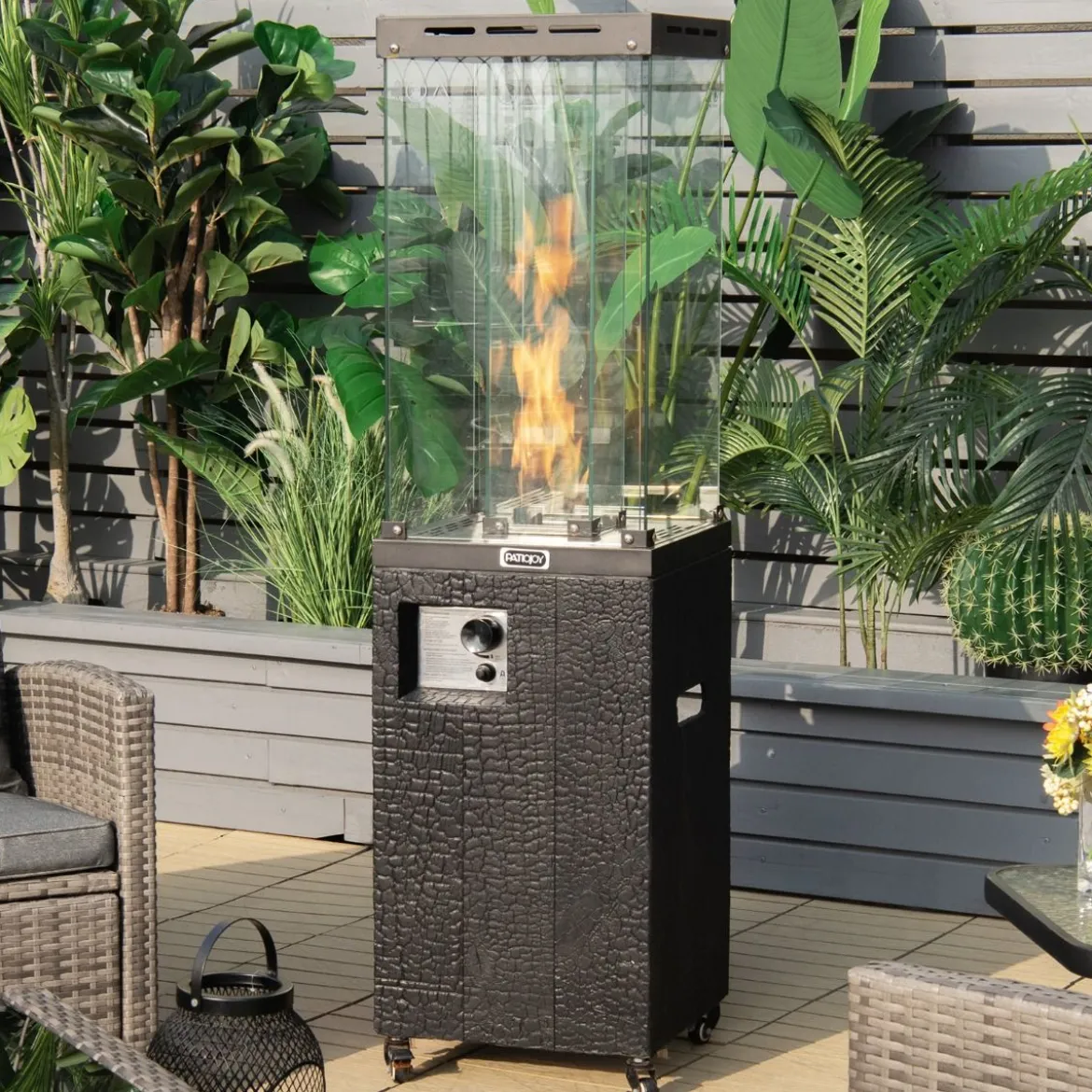 Outdoor Heizstrahler 41000 BTU Propan-Terrassenheizung mit Rädern 148 cm Schwarz