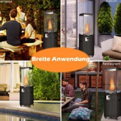 Outdoor Heizstrahler 41000 BTU Propan-Terrassenheizung mit Rädern 148 cm Schwarz