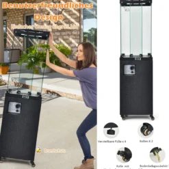 Outdoor Heizstrahler 41000 BTU Propan-Terrassenheizung mit Rädern 148 cm Schwarz