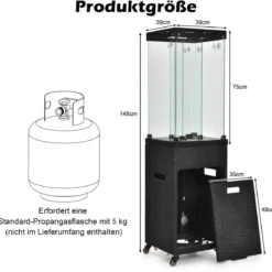 Outdoor Heizstrahler 41000 BTU Propan-Terrassenheizung mit Rädern 148 cm Schwarz