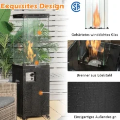 Outdoor Heizstrahler 41000 BTU Propan-Terrassenheizung mit Rädern 148 cm Schwarz