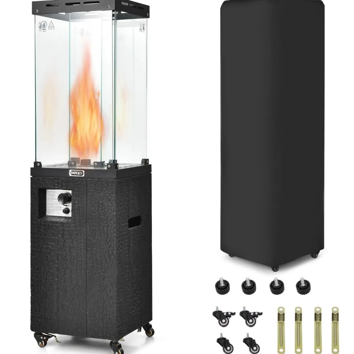 Outdoor Heizstrahler 41000 BTU Propan-Terrassenheizung mit Rädern 148 cm Schwarz