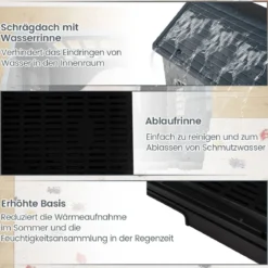 Outdoor Hundehütte mit Tür & 3 Fenstern & Ausnehmbarem Boden & Hundehaus Hundekäfig Grau