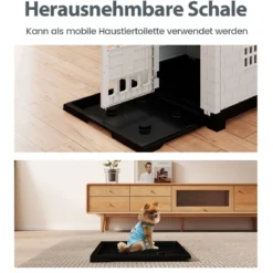 Outdoor Hundehütte mit Tür & 3 Fenstern & Ausnehmbarem Boden & Hundehaus Hundekäfig Grau