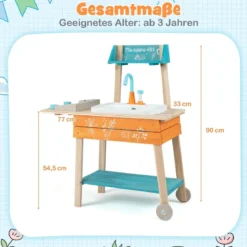 Outdoor Kinderküche Set mit Abnehmbarem Waschbecken & Regalen Holz Spielküche