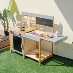 Outdoor-Kinder-Matschküchenset Holz-Spielküche 89 x 45 x 90 cm Natur + Grau