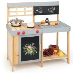 Outdoor-Kinder-Matschküchenset Holz-Spielküche 89 x 45 x 90 cm Natur + Grau