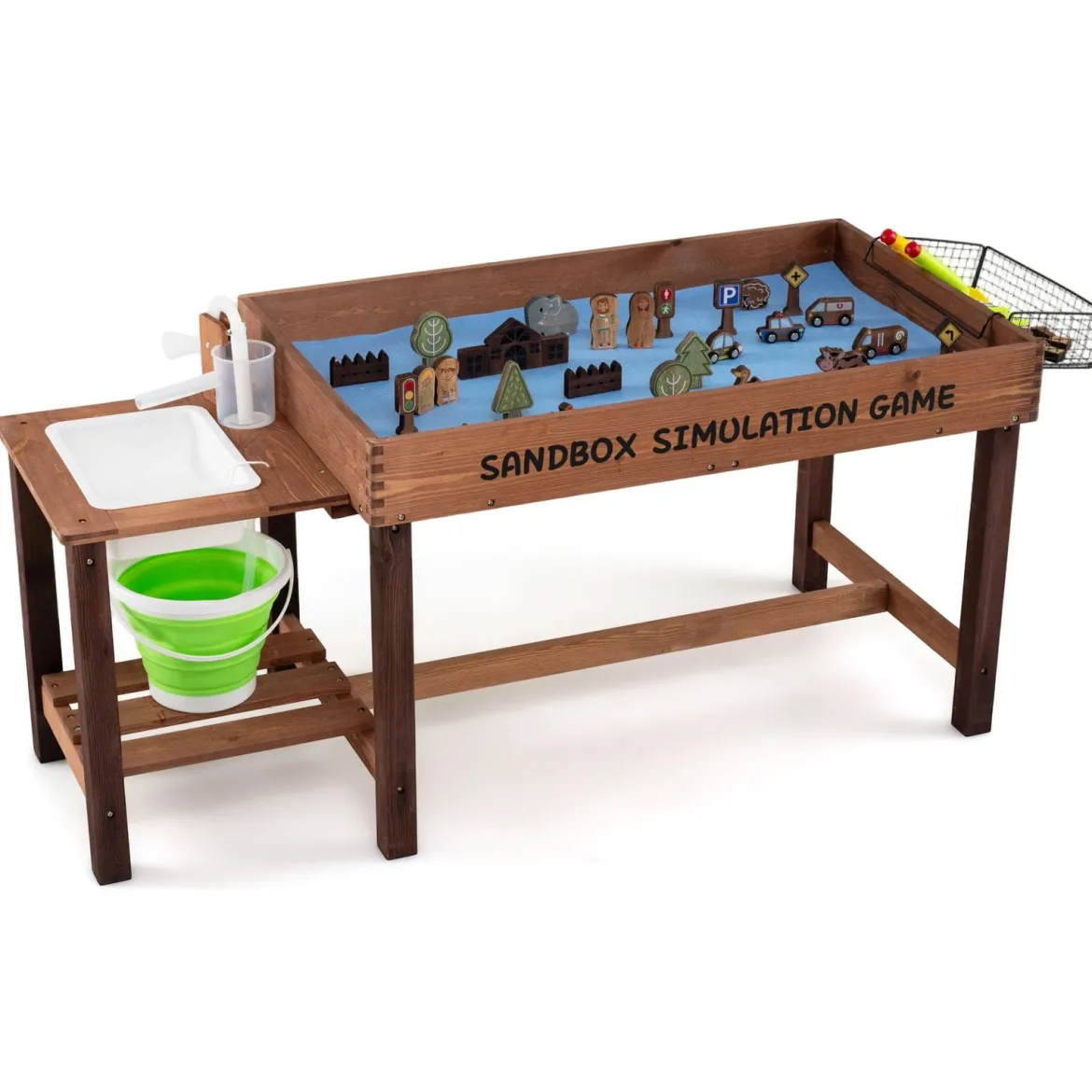 Outdoor Matschküche für Kinder Sandtisch mit Wasserpumpe Eimer Zubehör & Sandschaufeln