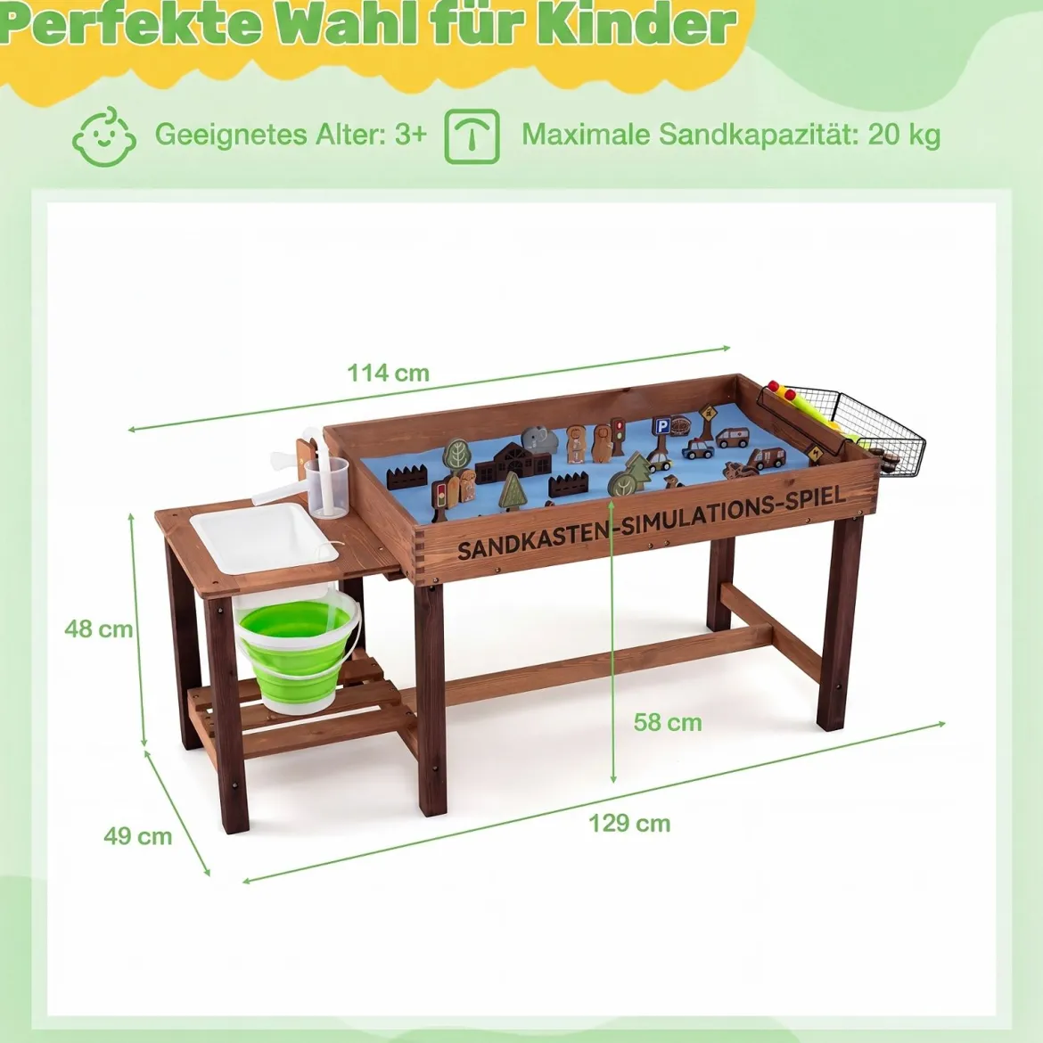 Outdoor Matschküche für Kinder Sandtisch mit Wasserpumpe Eimer Zubehör & Sandschaufeln