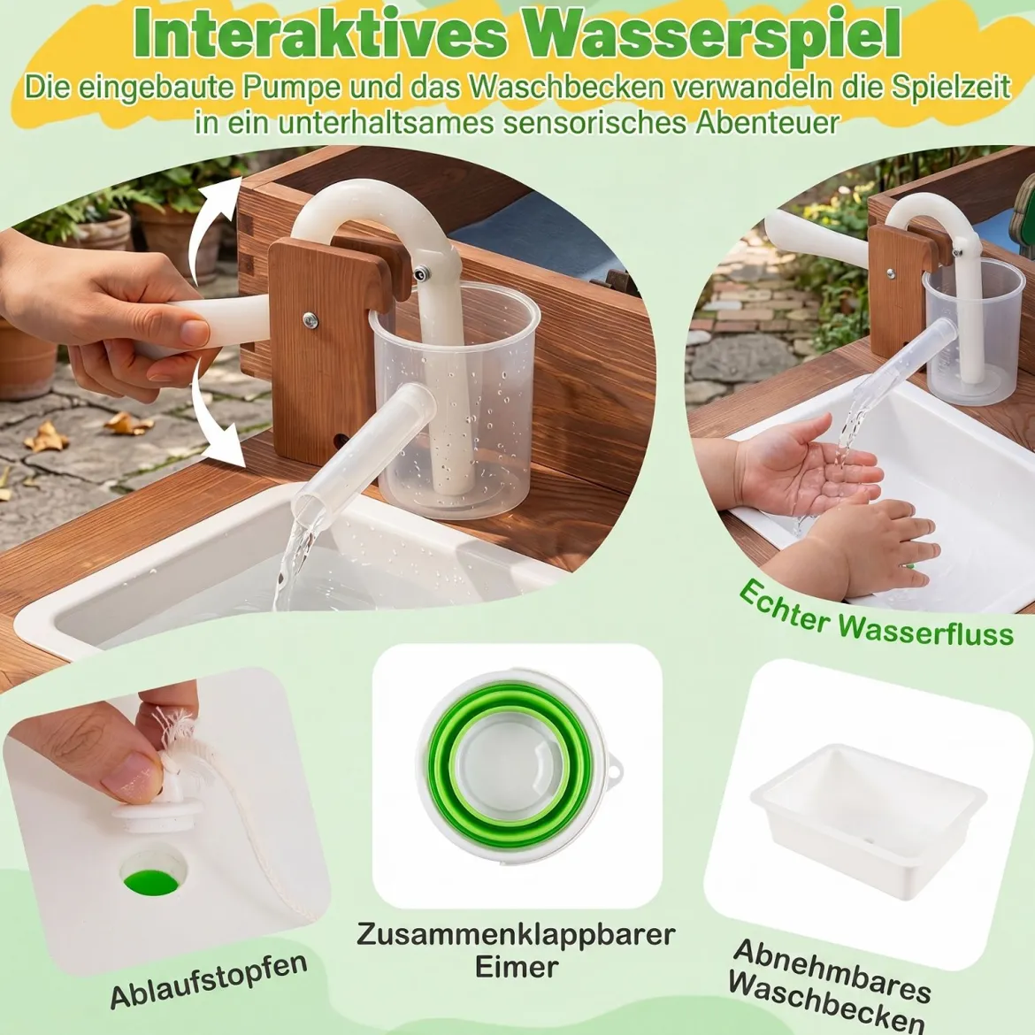 Outdoor Matschküche für Kinder Sandtisch mit Wasserpumpe Eimer Zubehör & Sandschaufeln
