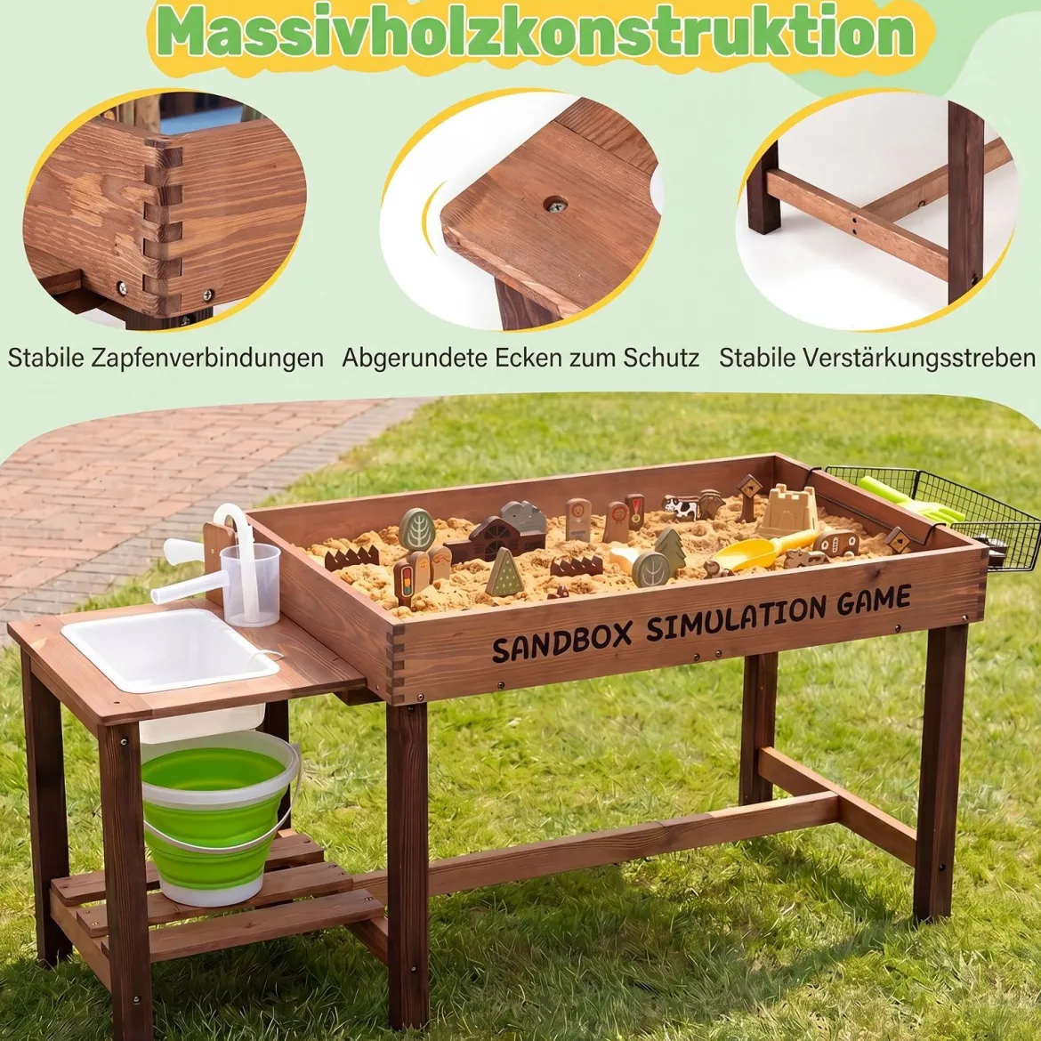 Outdoor Matschküche für Kinder Sandtisch mit Wasserpumpe Eimer Zubehör & Sandschaufeln