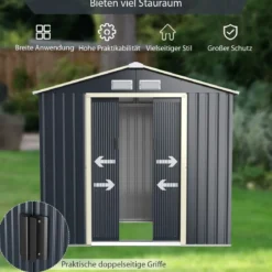 Outdoor-Metallschuppen Gartenhaus aus Stahl Schuppen 213 x 162 x 117 cm Grau