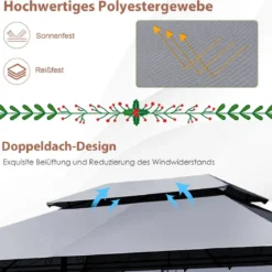 Outdoor-Pavillon mit abnehmbarer Netz-Seitenwand & Dächern 3,9 x 2,9 x 2,7 m Grau