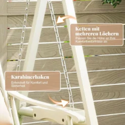 Outdoor-Schaukel mit Gestell Terrassenschaukel mit Kissen & Seitentischen für Garten Weiß