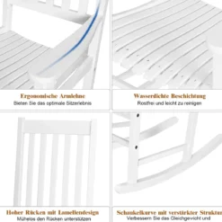 Outdoor-Schaukelstuhl Schwingsessel Gartenstuhl Wohnzimmerstuhl Teakholz 71 x 84 x 116 cm Weiß