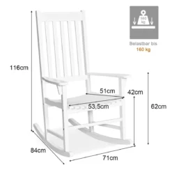 Outdoor-Schaukelstuhl Schwingsessel Gartenstuhl Wohnzimmerstuhl Teakholz 71 x 84 x 116 cm Weiß
