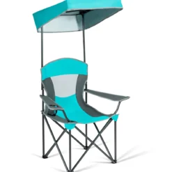 Outdoor-Stuhl mit Sonnenschirm Robuster Campingstuhl mit Sonnendach 90 x 72 x 150 cm Türkis