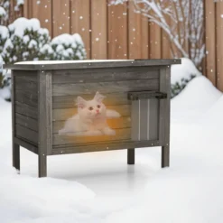 Outdoor Winterfestes Katzenhaus Holz Katzenhütte Katzenhöhle mit Schaumisolierung & Dach Schwarz