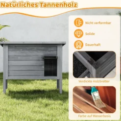Outdoor Winterfestes Katzenhaus Holz Katzenhütte Katzenhöhle mit Schaumisolierung & Dach Grau