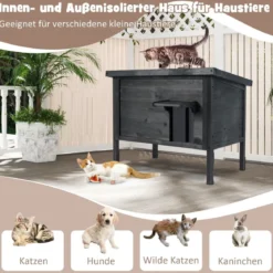 Outdoor Winterfestes Katzenhaus mit Schaumisolierung & Aufklappbarem Asphaltdach & Fluchttür