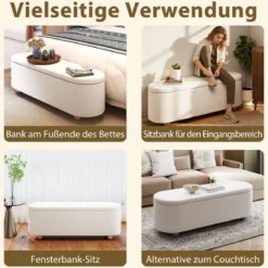Ovaler Aufbewahrungsbank mit Klappdecke Gepolsterter Ottoman-Hocker Sitzbank 139cm lang