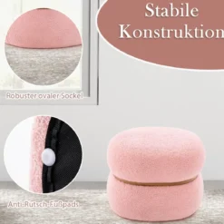 Ovaler Sitzhocker mit Rutschfeste Fußpolster Gepolserter Schminkhocker aus Sherpa Rosa 44 x 35 x 35 cm