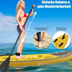 Paddelboard Surfboard Sup-Board Paddelbrett Stand Up Board Set 335 x 75 x 15 cm Gelb