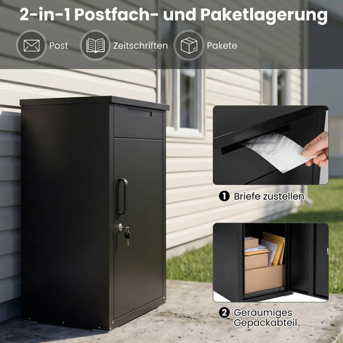 Paketbox mit Paketfach aus Verzinktem Stahl Paketbriefkasten inkl. 2 Schlüssel Briefkasten
