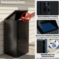 Paketbox mit Paketfach aus Verzinktem Stahl Paketbriefkasten inkl. 2 Schlüssel Briefkasten